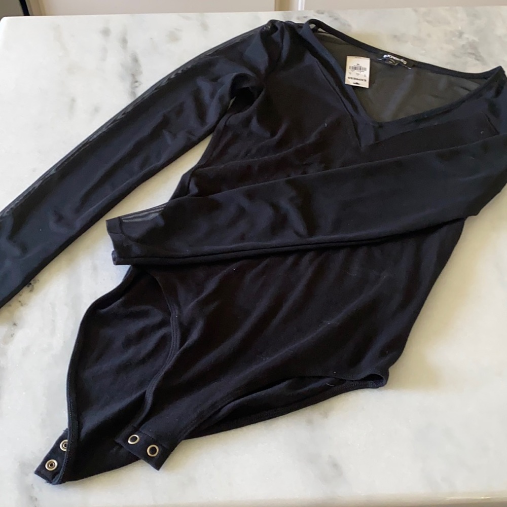 Express black mesh long sleeve bodysuit